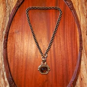 Vintage Antique Gold Fancy Link Chain w/Smoky Quartz Spinner Charm